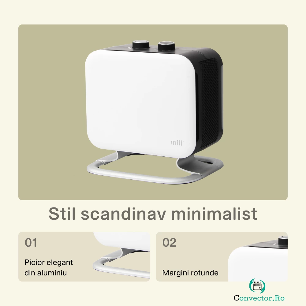 Convector portabil Mill Compact 1800W, 30m², Alb